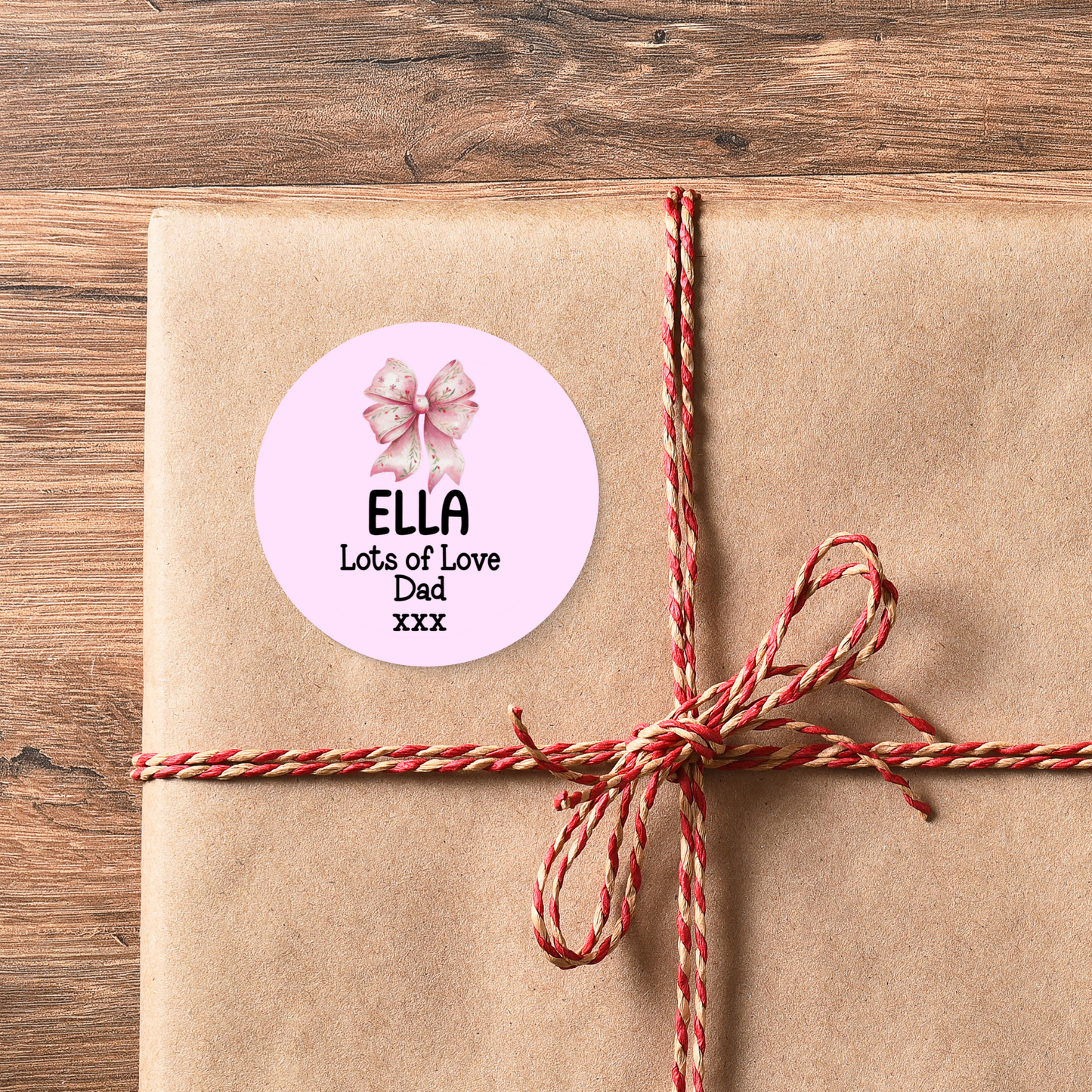 24 Personalised Gift Stickers - Pink Bow