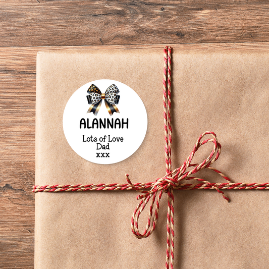 24 Personalised Gift Stickers - Leopard Print Bow