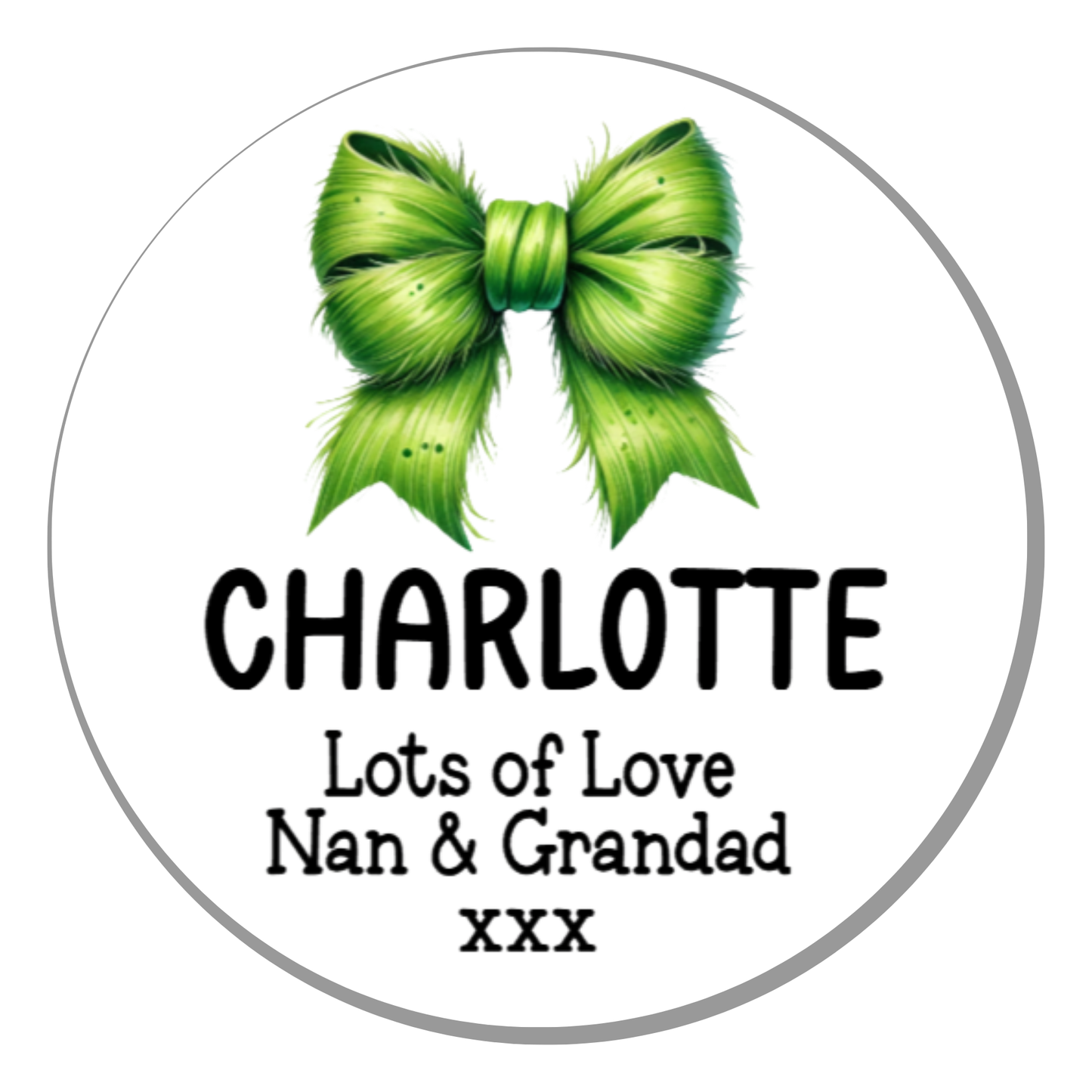 24 Personalised Gift Stickers - Grinch Bow