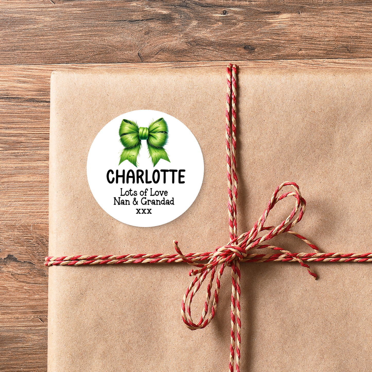 24 Personalised Gift Stickers - Grinch Bow