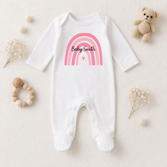 Personalised Boho Rainbow Long Sleeve Romper Suit