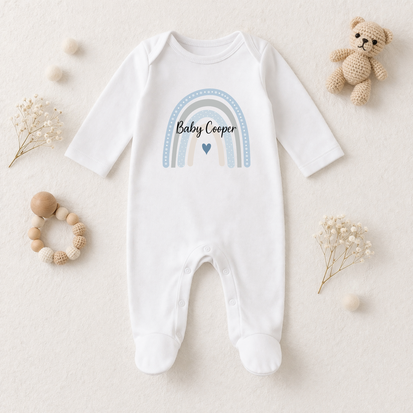 Personalised Boho Rainbow Long Sleeve Romper Suit