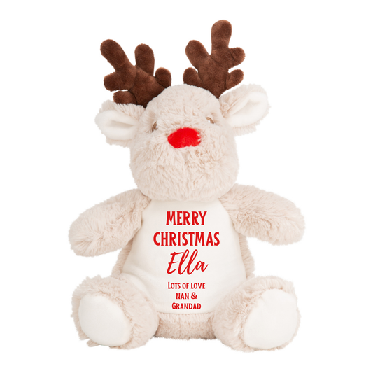 Personalised Merry Christmas Reindeer – Soft Plush Comfort Toy