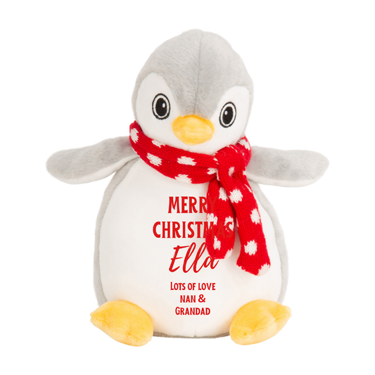 Personalised Merry Christmas Penguin – Soft Plush Comfort Toy