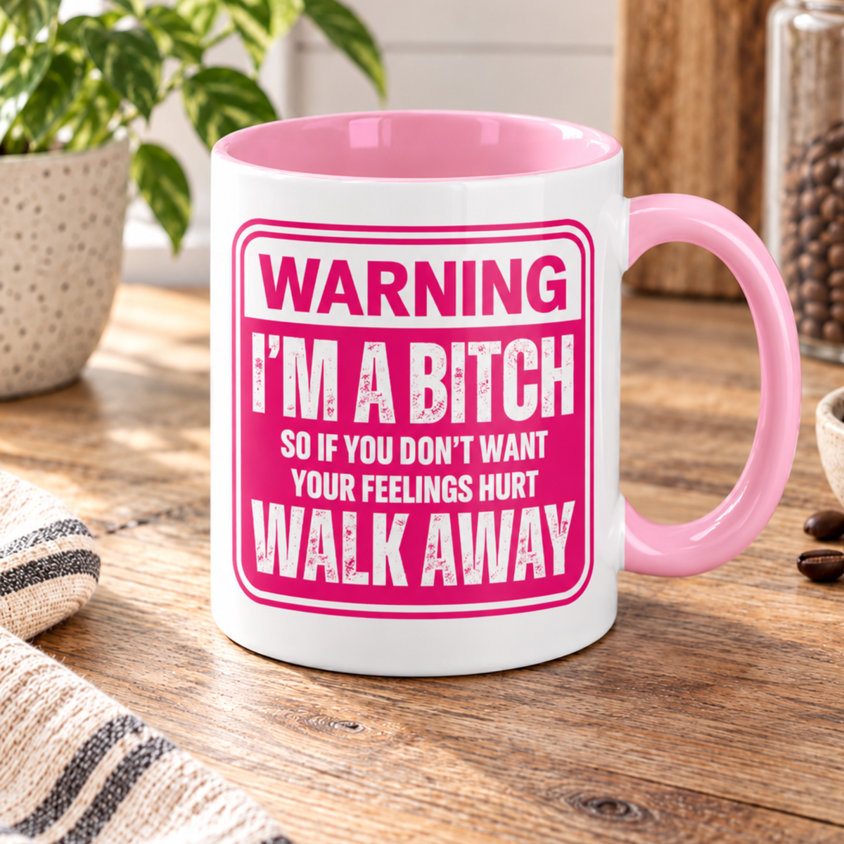 Warning I’m a Bitch Mug – Funny Pink 11oz Ceramic Mug