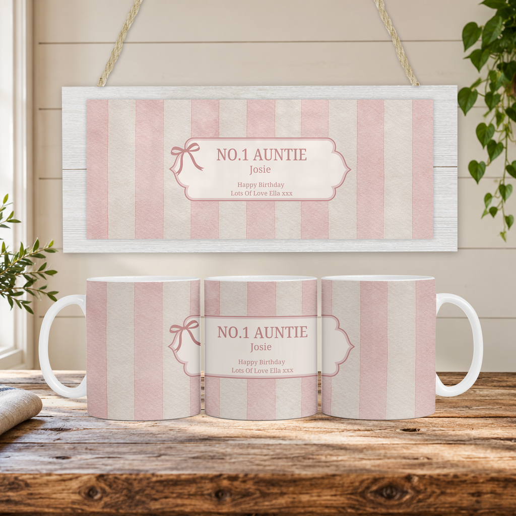 Personalised No.1 Birthday Mug – Pink Stripe Design