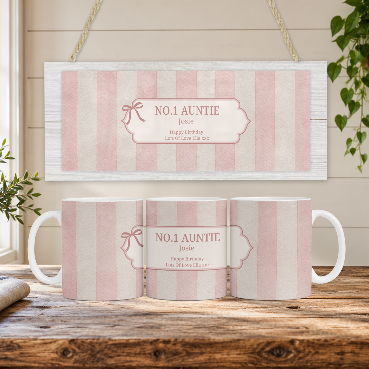 Personalised No.1 Birthday Mug – Pink Stripe Design