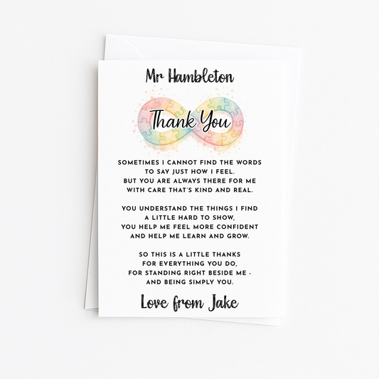 Personalised Neurodiversity Teacher/TA Appreciation Card