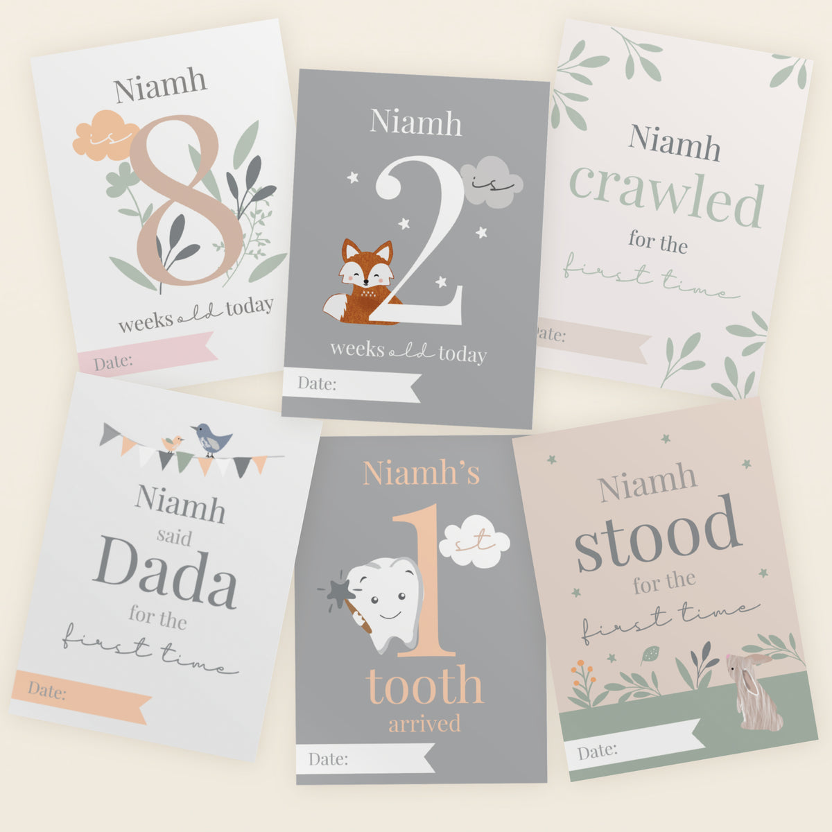 Personalised Woodland Animals Baby Milestone Cards