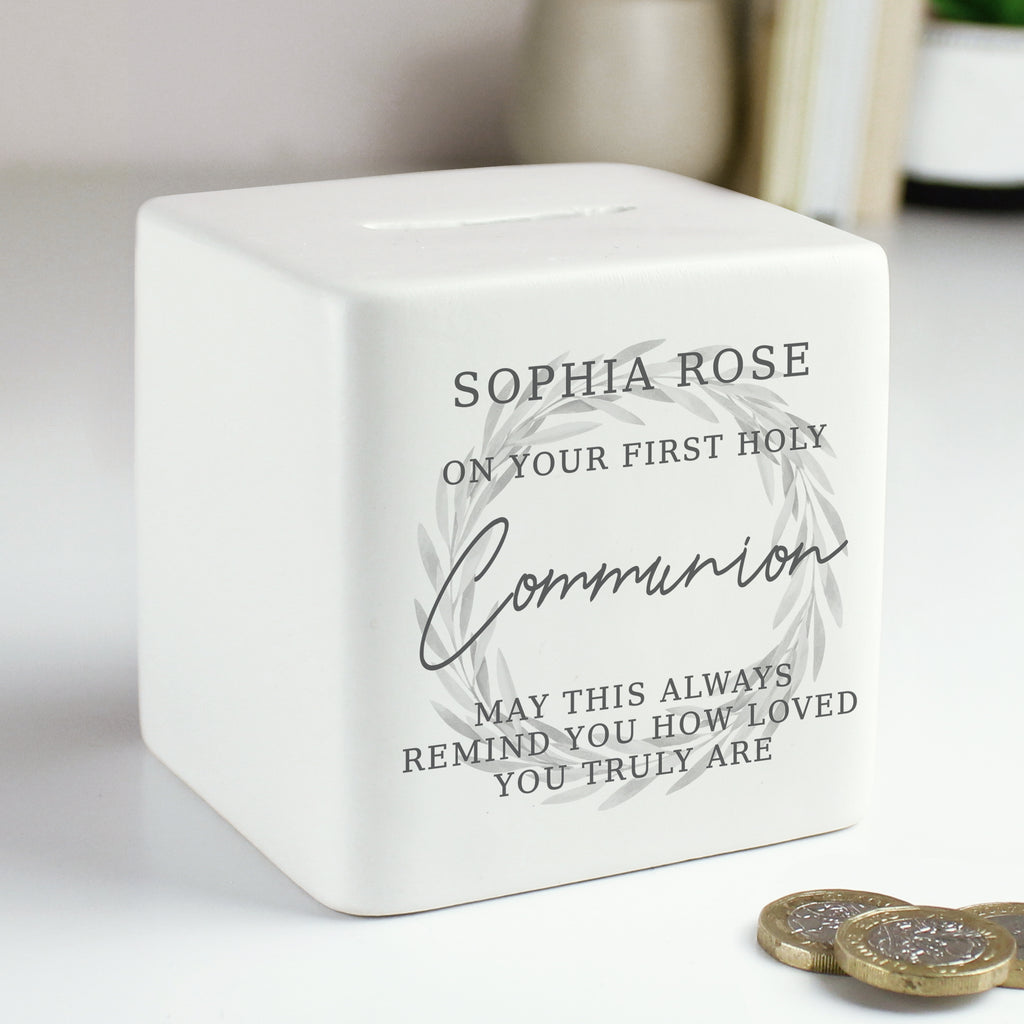 Personalised Wreath Ceramic Square Money Box