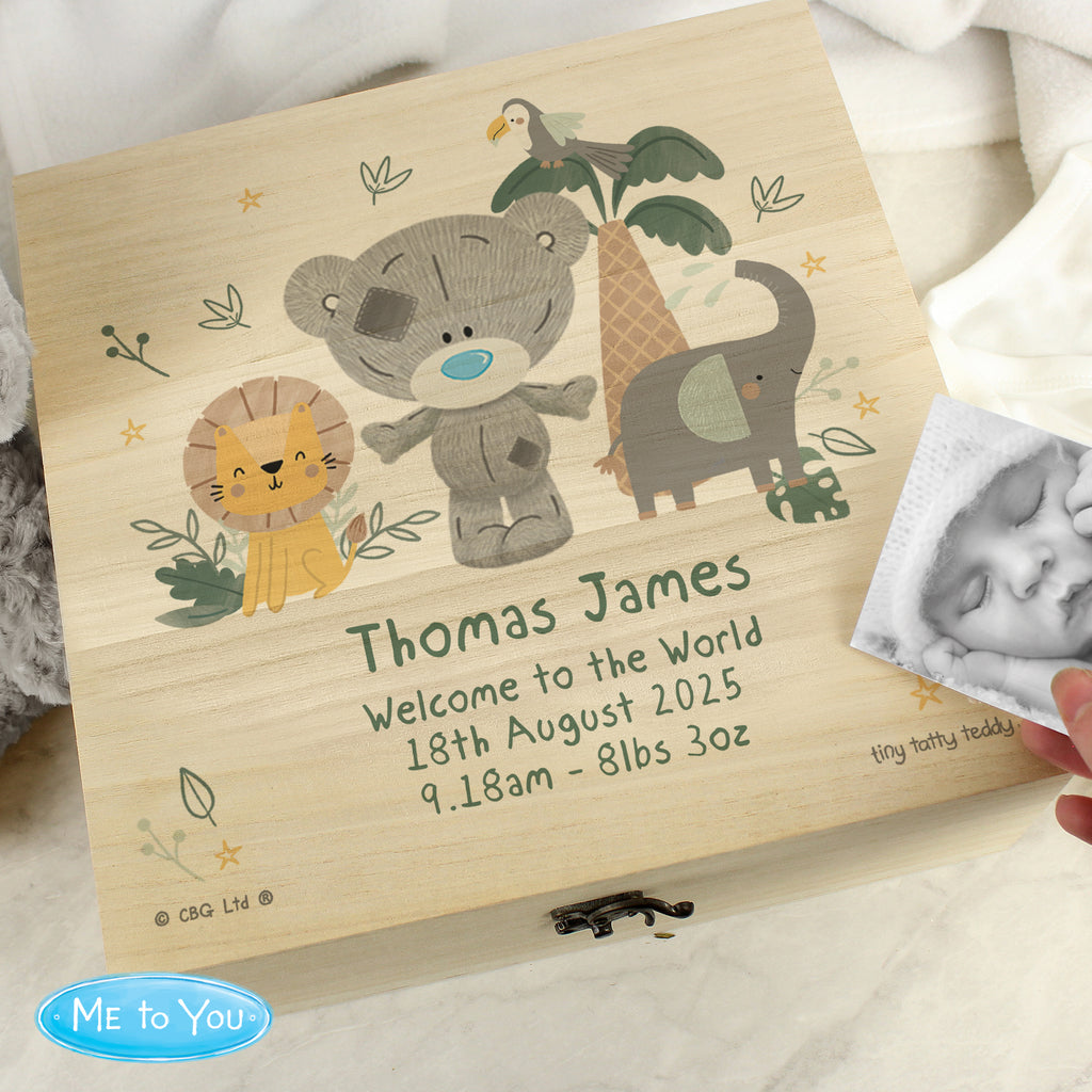 Personalised Tiny Tatty Teddy Jungle Animals Wooden Keepsake Box