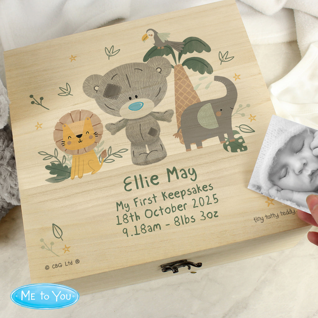 Personalised Tiny Tatty Teddy Jungle Animals Wooden Keepsake Box