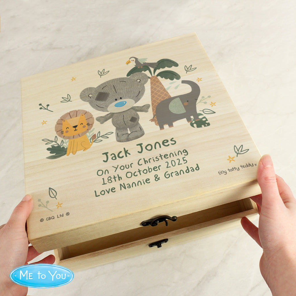 Personalised Tiny Tatty Teddy Jungle Animals Wooden Keepsake Box