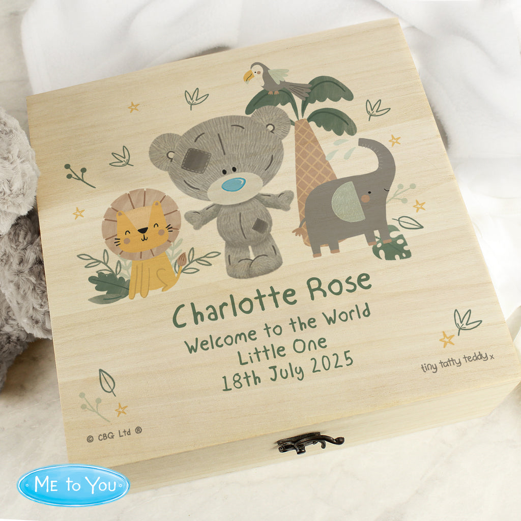 Personalised Tiny Tatty Teddy Jungle Animals Wooden Keepsake Box