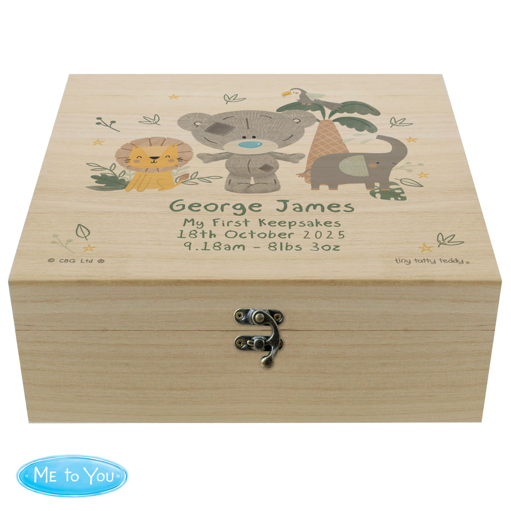 Personalised Tiny Tatty Teddy Jungle Animals Wooden Keepsake Box