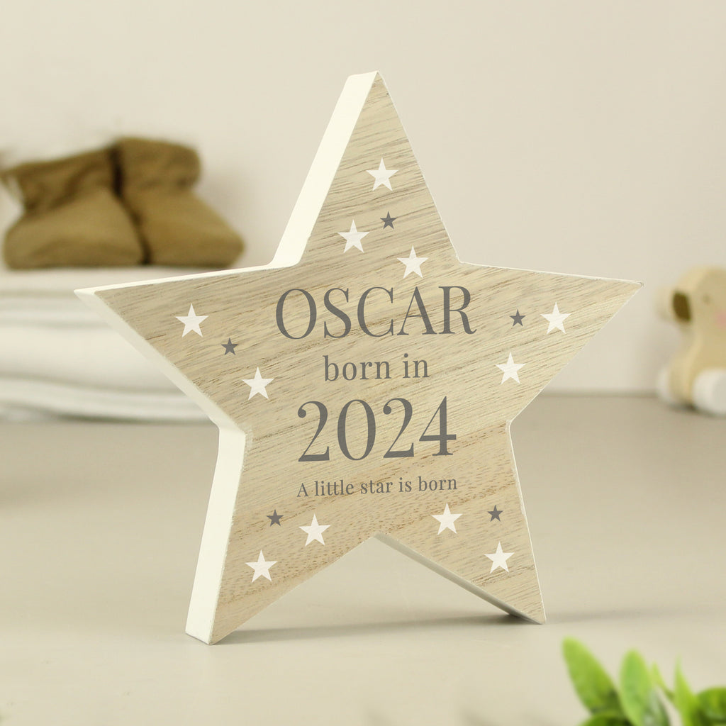 Personalised Born In Wooden Star Keepsake
