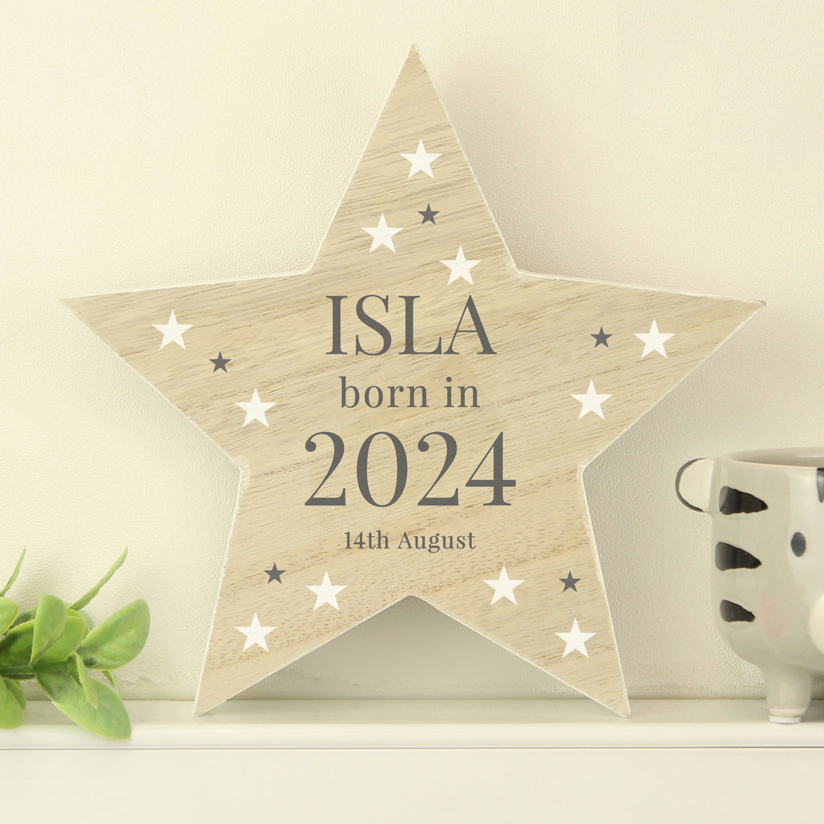 Personalised Born In Wooden Star Keepsake