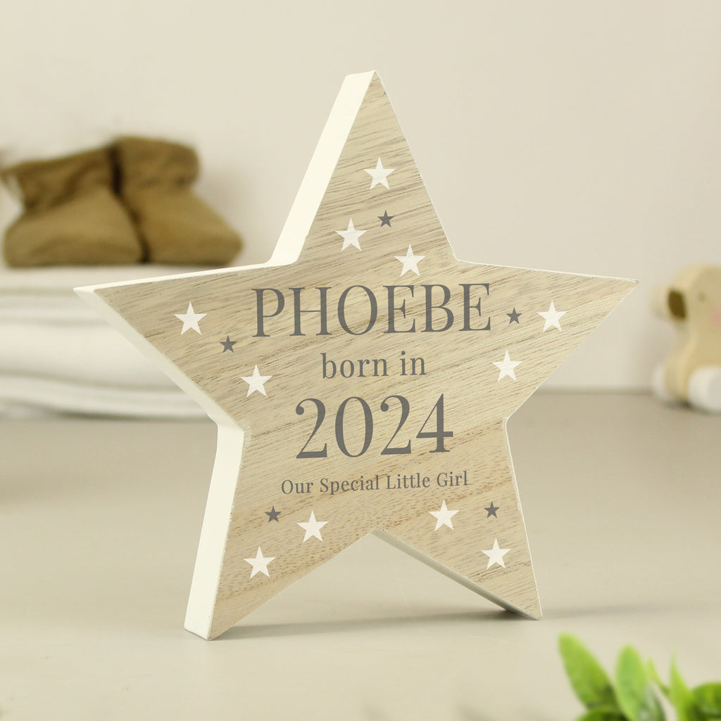 Personalised Born In Wooden Star Keepsake