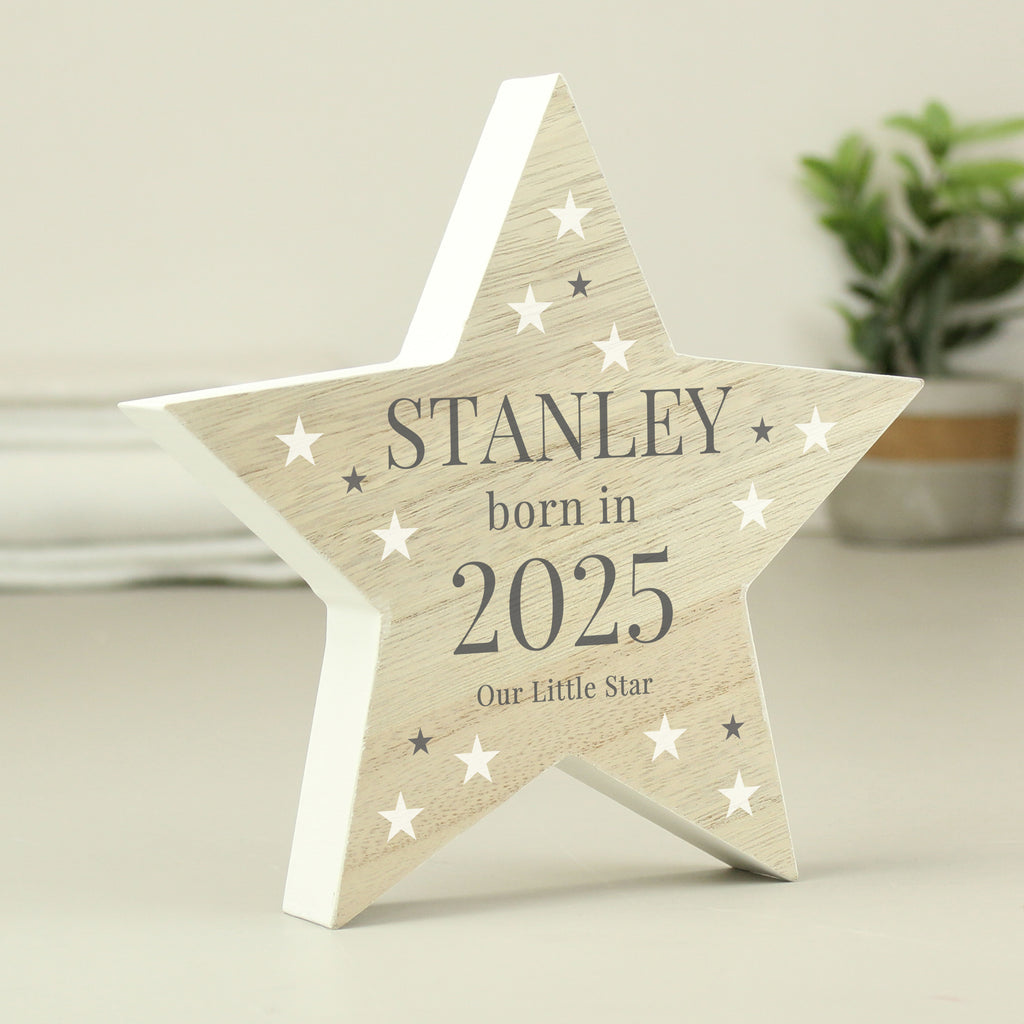 Personalised Born In Wooden Star Keepsake