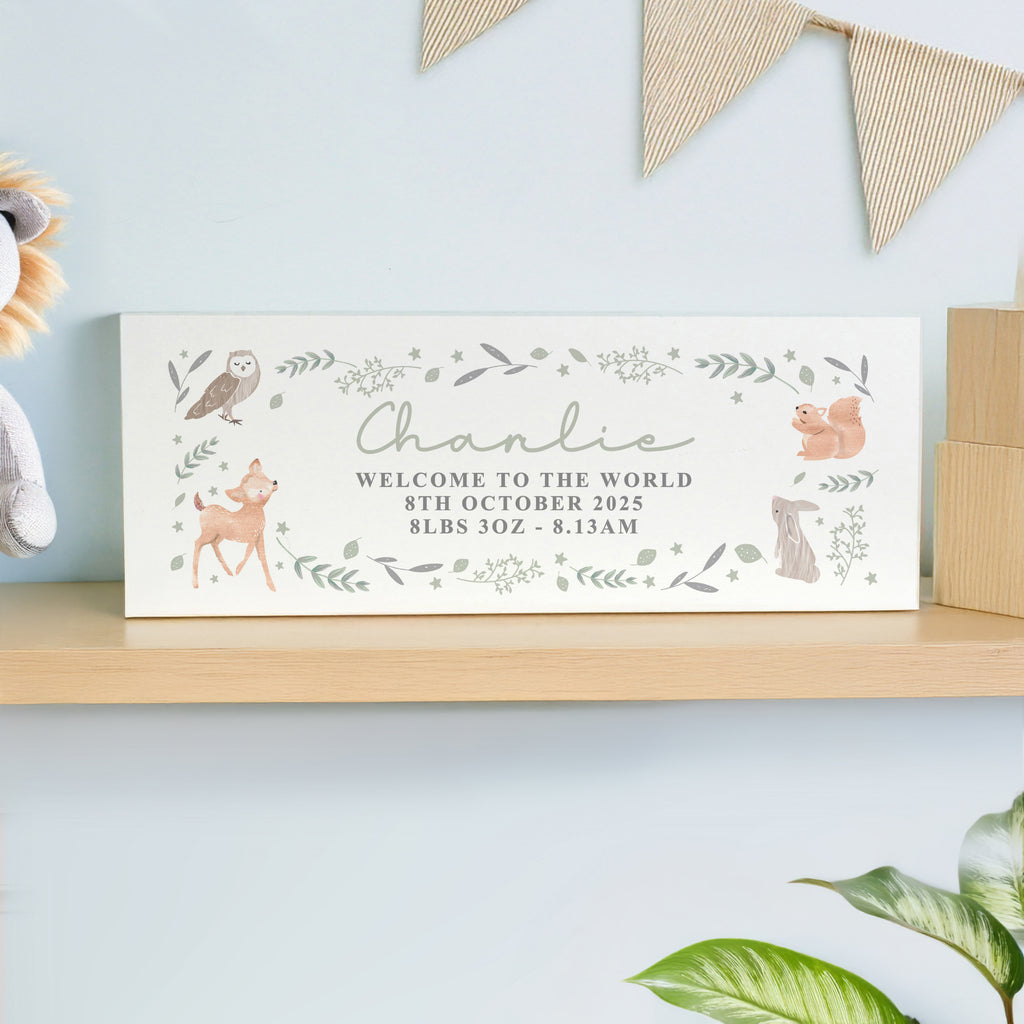 Personalised Woodland Animals Wooden Keepsake Sign