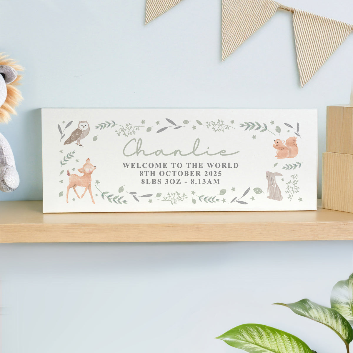 Personalised Woodland Animals Wooden Keepsake Sign