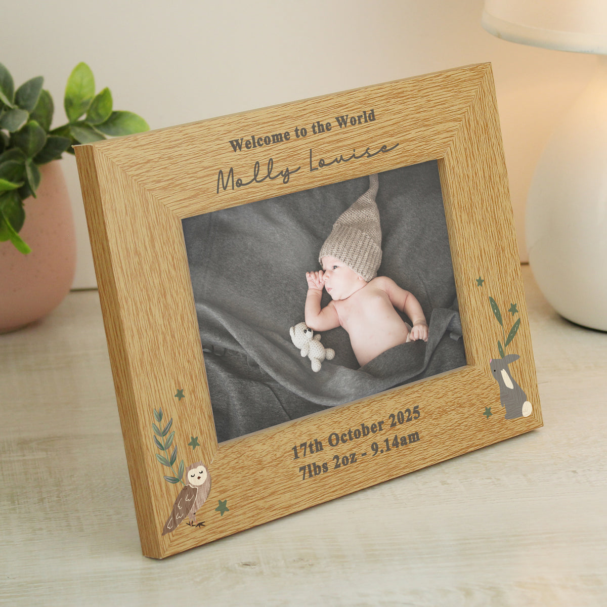 Personalised Woodland Animals 6x4 Wooden Photo Frame