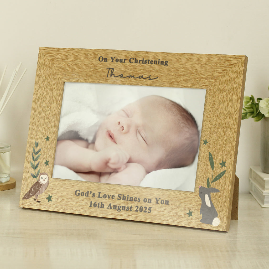 Personalised Woodland Animals 6x4 Wooden Photo Frame