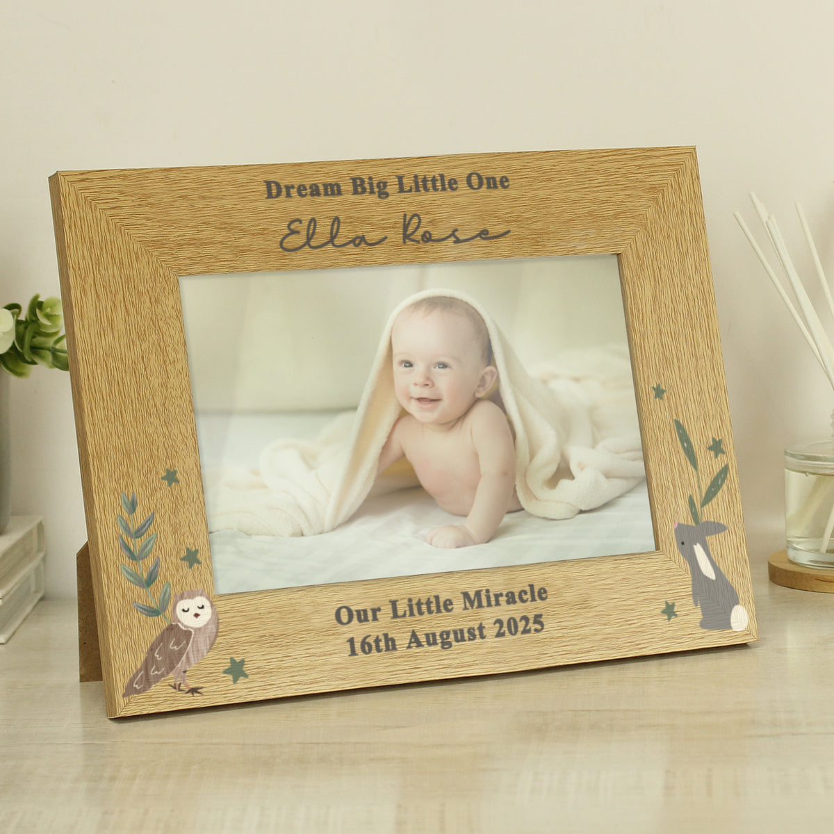 Personalised Woodland Animals 6x4 Wooden Photo Frame