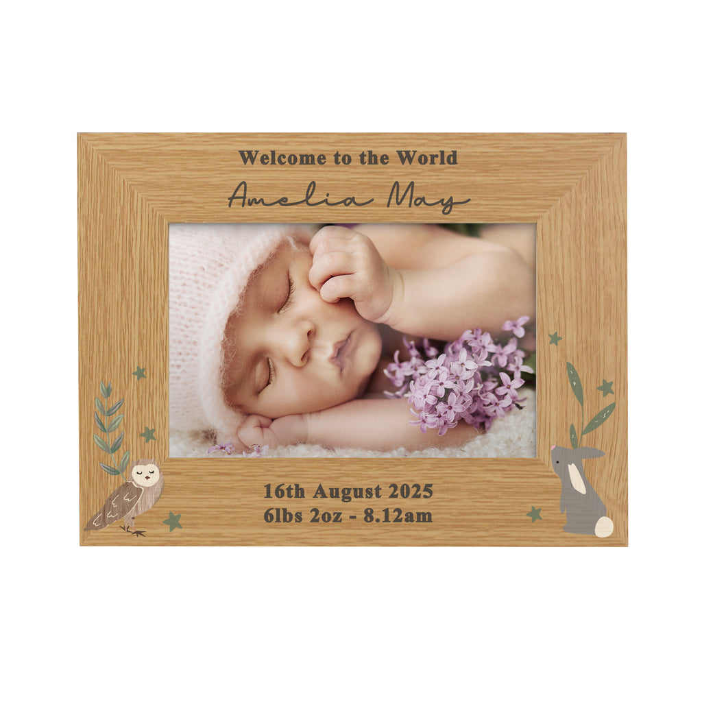Personalised Woodland Animals 6x4 Wooden Photo Frame