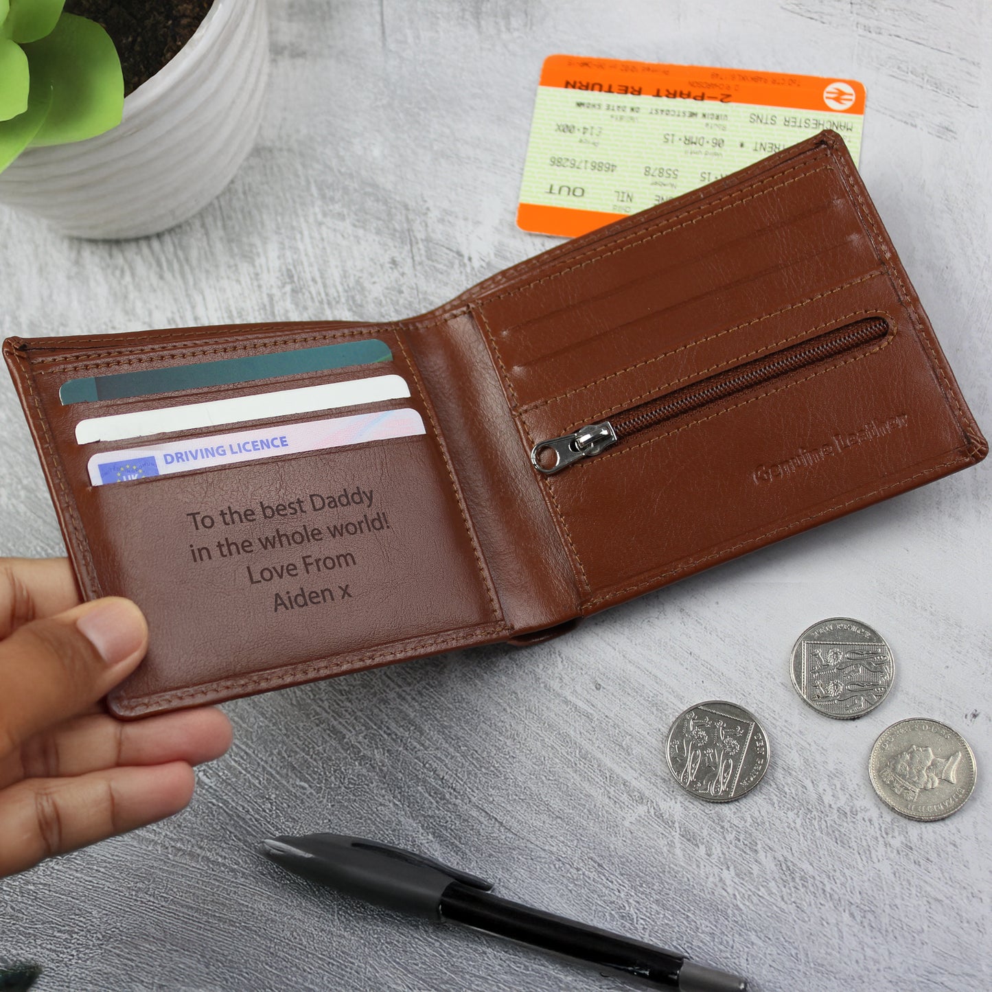 Personalised Free Text Black or Tan Leather Wallet