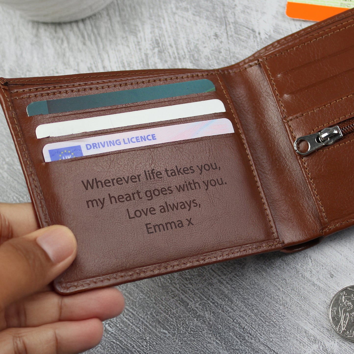 Personalised Free Text Black or Tan Leather Wallet
