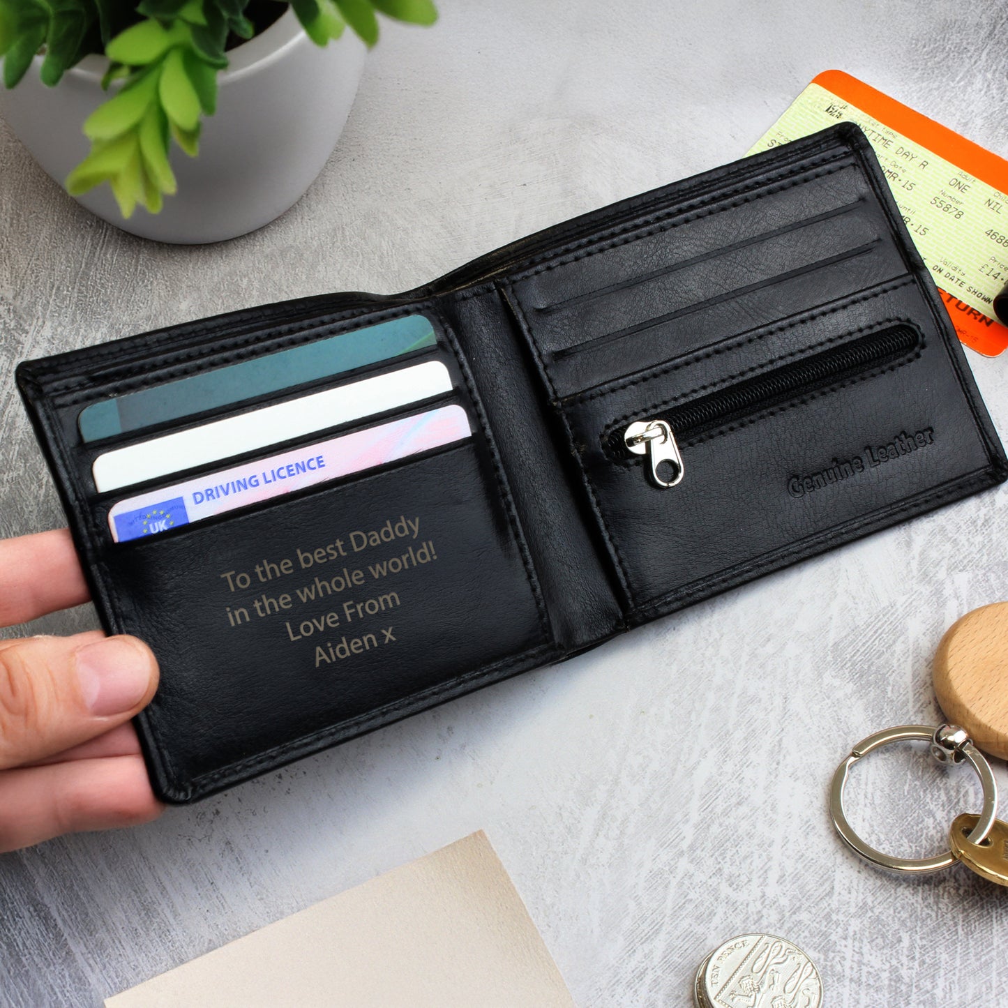 Personalised Free Text Black or Tan Leather Wallet