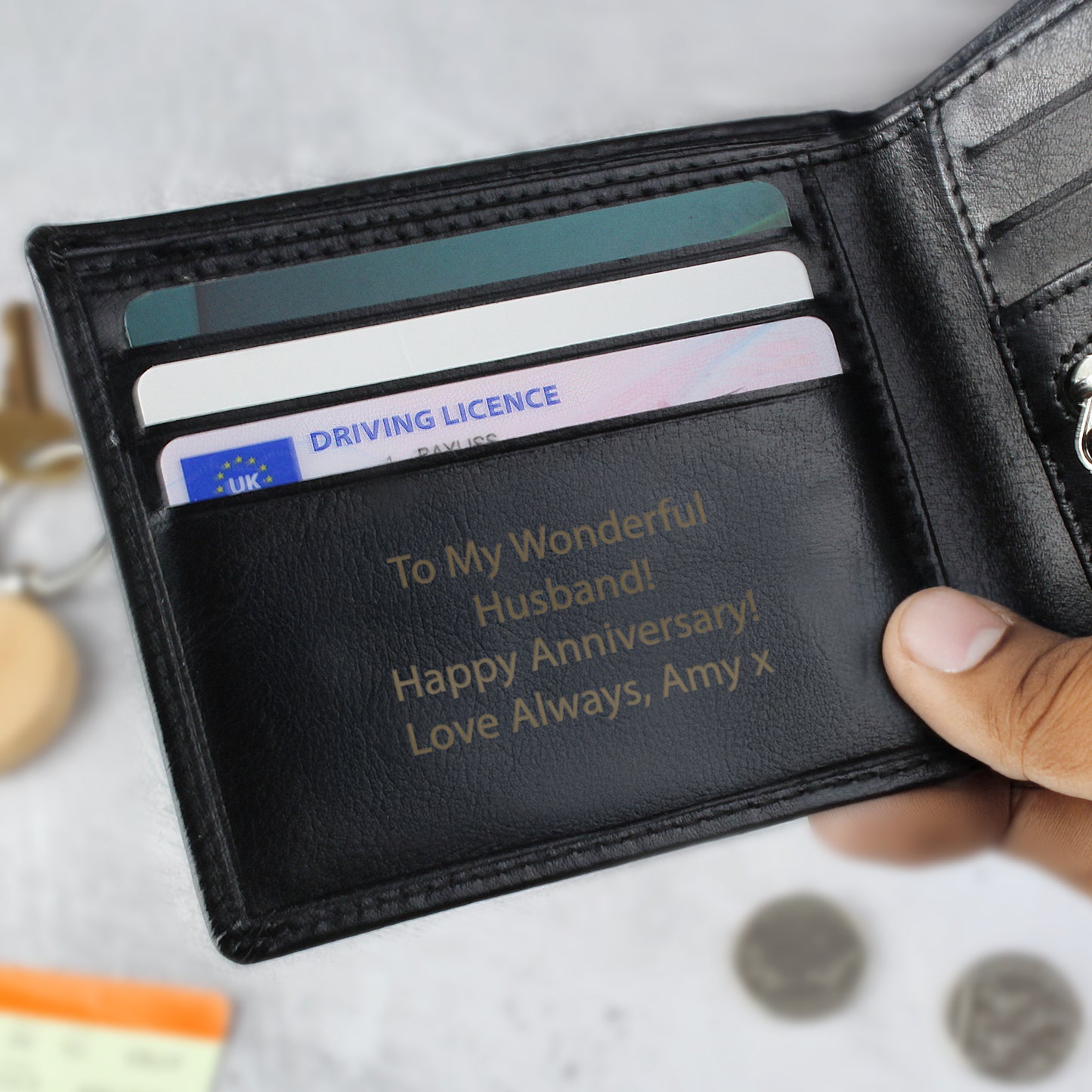 Personalised Free Text Black or Tan Leather Wallet