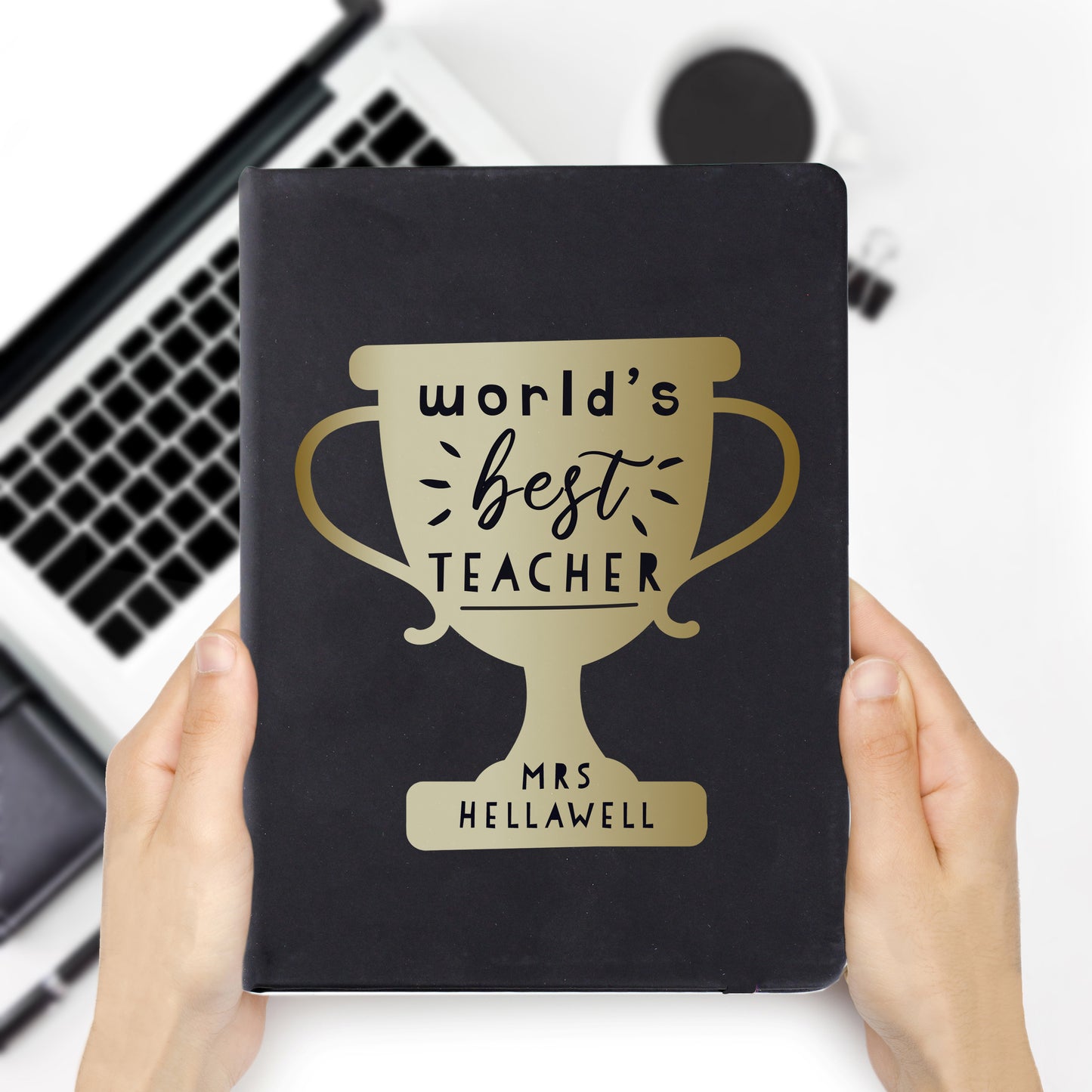 Worlds Best Teacher Trophy Black Hardback Notebook