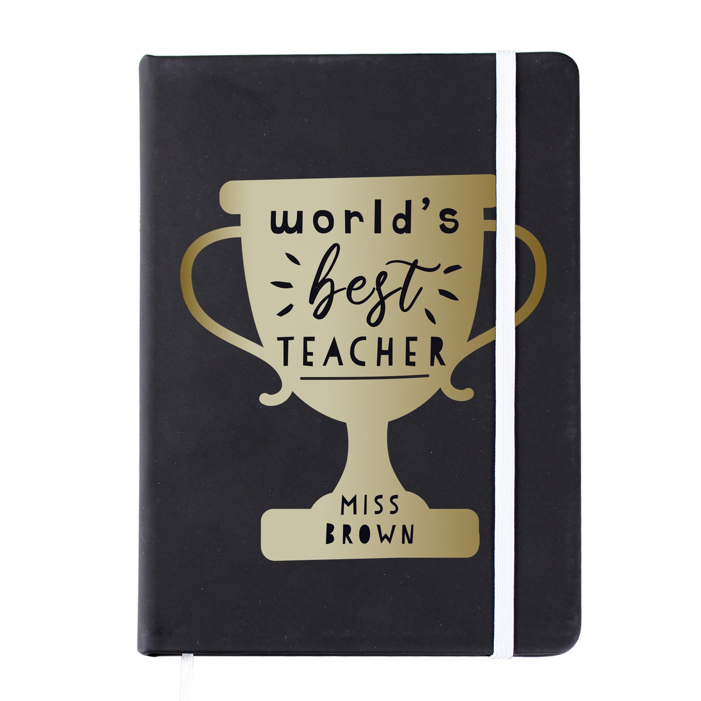 Worlds Best Teacher Trophy Black Hardback Notebook