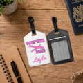 Personalised PU Leather Luggage Tag with ID Window - First Time Flyer Pink