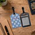 Personalised PU Leather Luggage Tag with ID Window - Blue Daisy