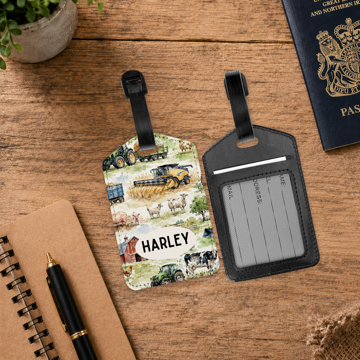 Personalised PU Leather Luggage Tag with ID Window - Farming