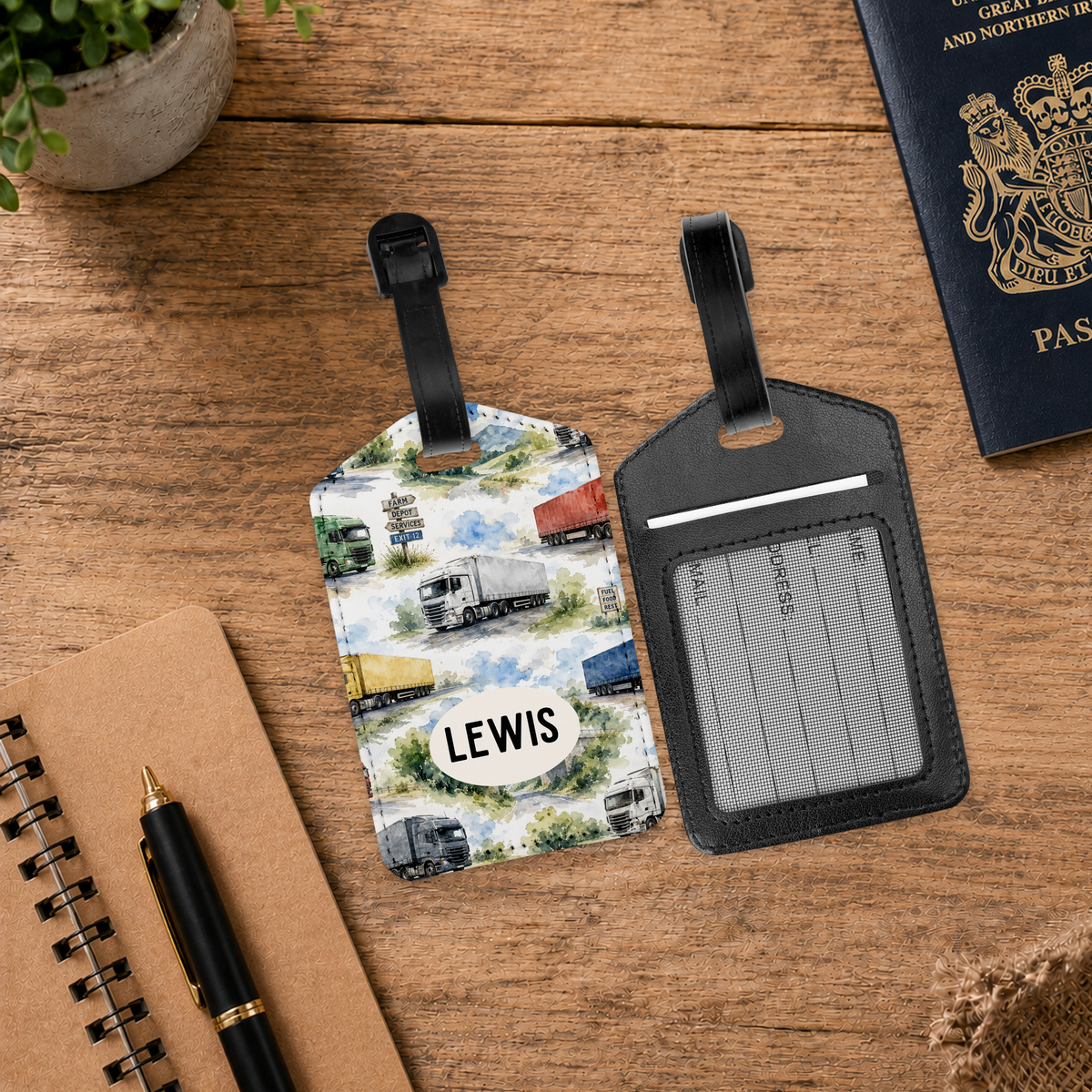 Personalised PU Leather Luggage Tag with ID Window - HGV Lorry