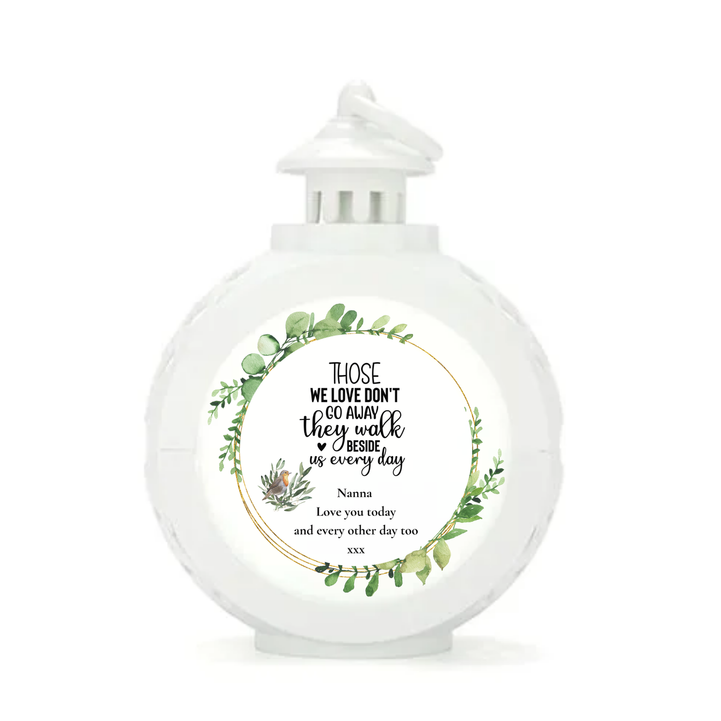 Small Personalised Christmas Memorial  Lantern Light - White