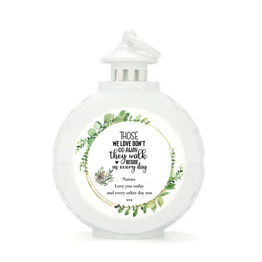 Small Personalised Christmas Memorial  Lantern Light - White