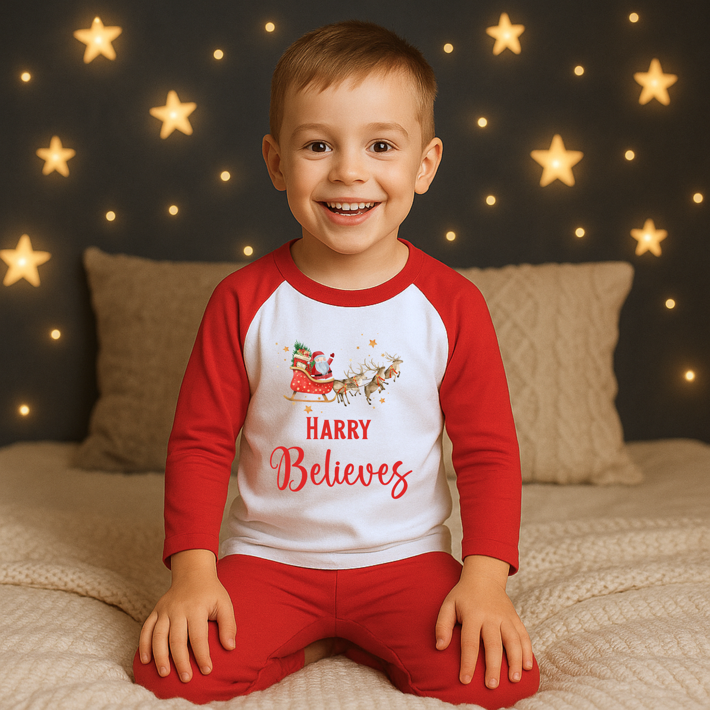 Children's Personalised Believe - Red Pyjamas