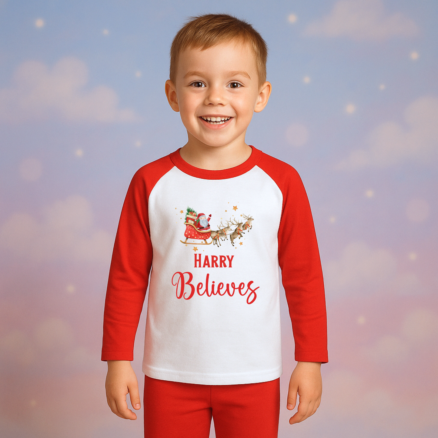Children's Personalised Believe - Red Pyjamas