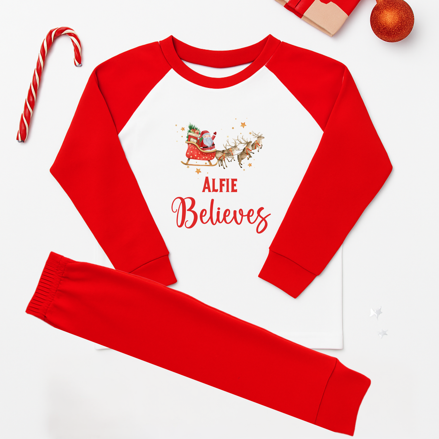 Children's Personalised Believe - Red Pyjamas