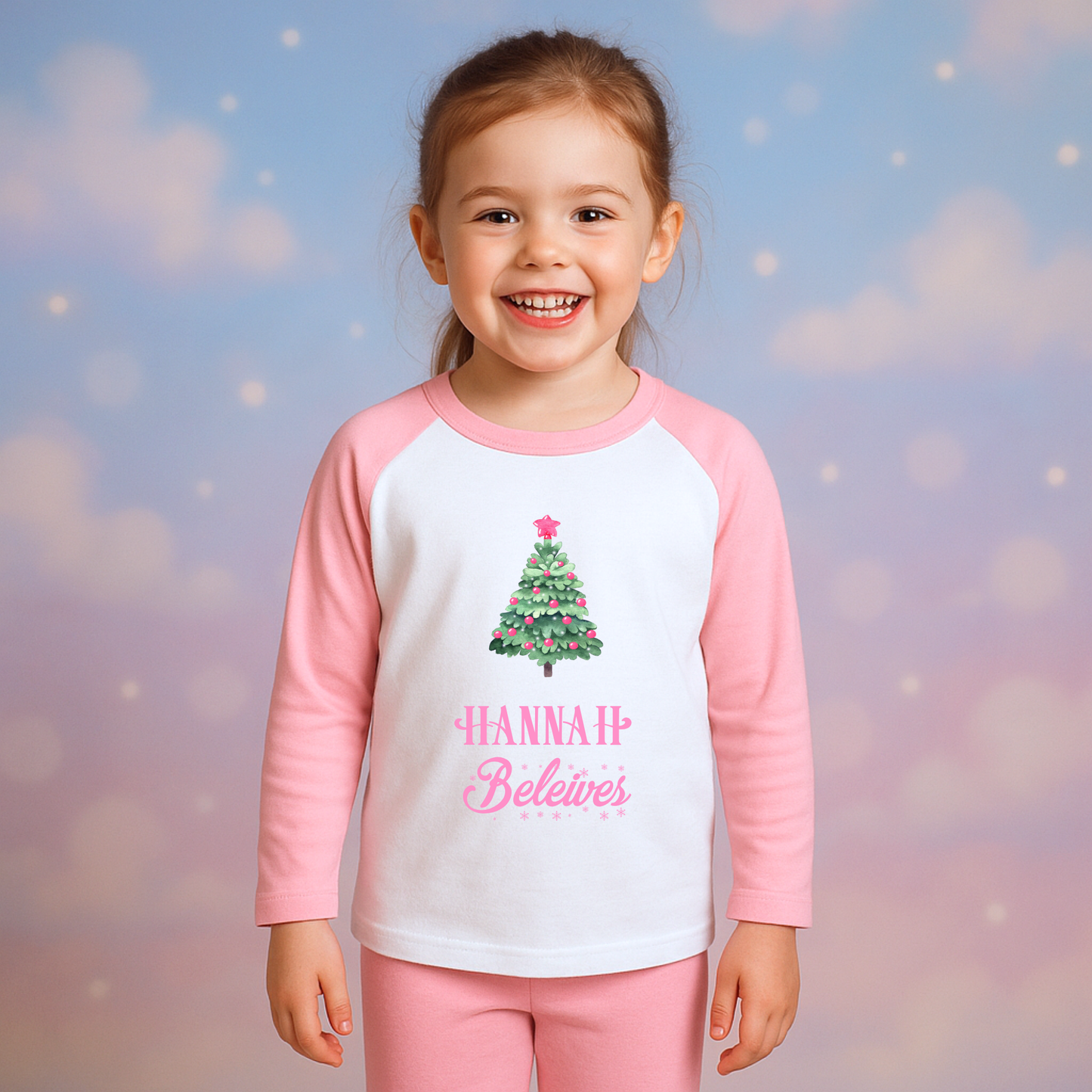 Children's Personalised Believe - Pink Pyjamas