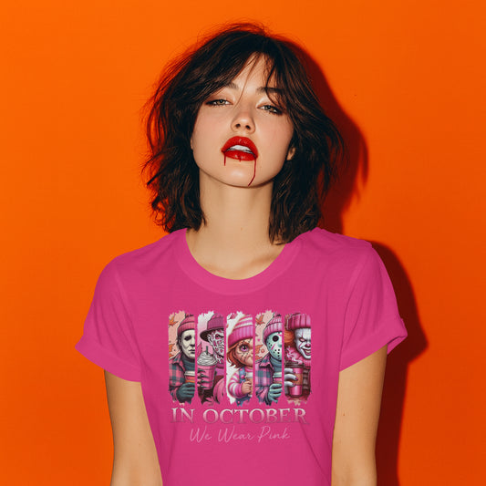 Halloween "In October We Wear Pink" - T-Shirt