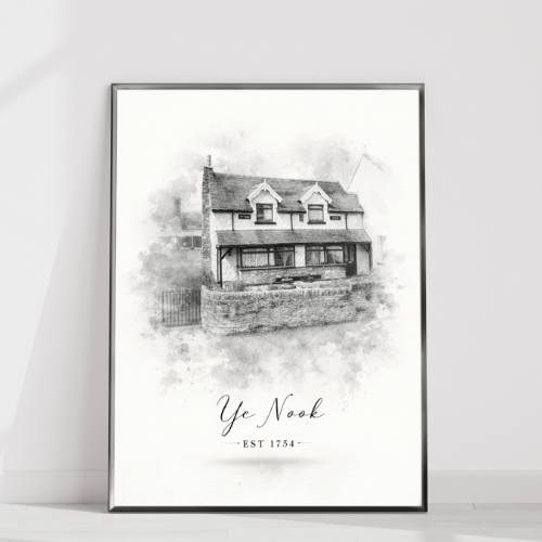 Monochrome Watercolour Home Illustration Print