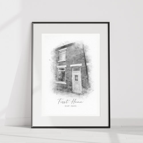 Monochrome Watercolour Home Illustration - DIGITAL DOWNLOAD