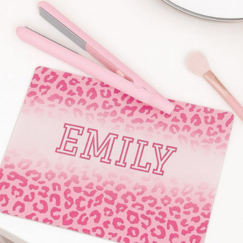 Glass Heat Proof Straightener Board - Pink Leopard Print