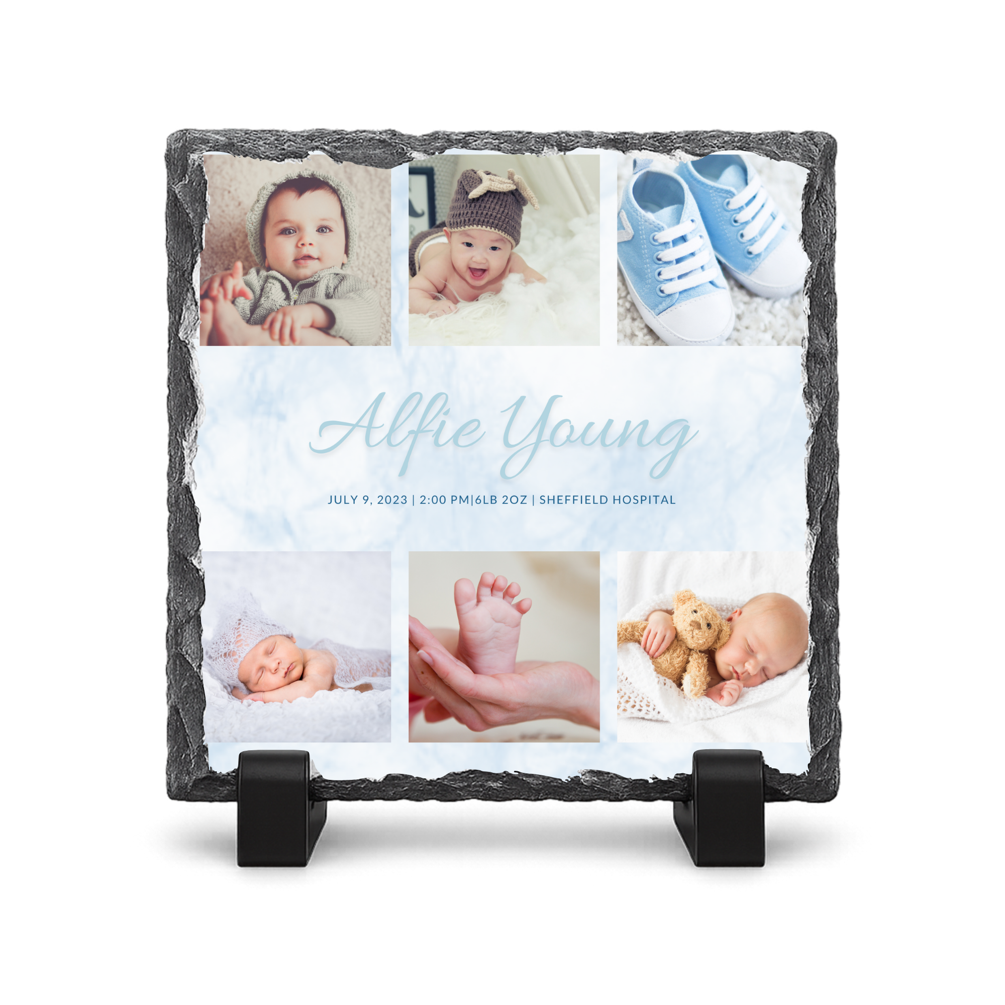 Personalised Baby Birth Announcement  - Gloss Rock Slate 20x20cm